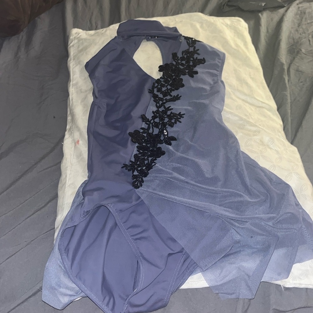 Weissman gray blue one piece dance costume lyrical ballet jazz black acc…